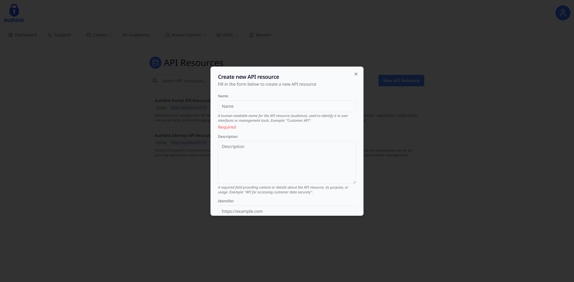 Create API Resource Form
