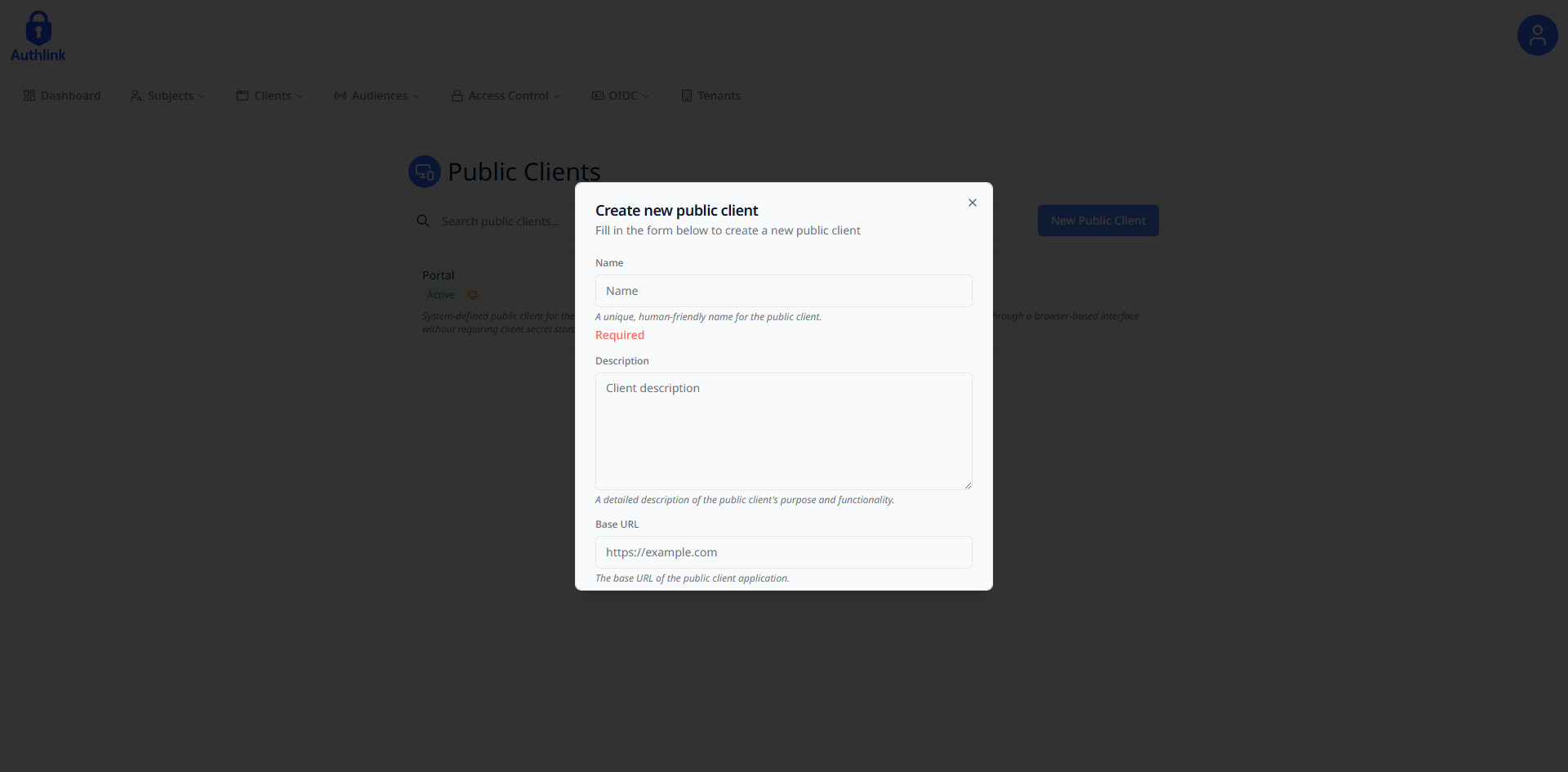 Create Public Client Form